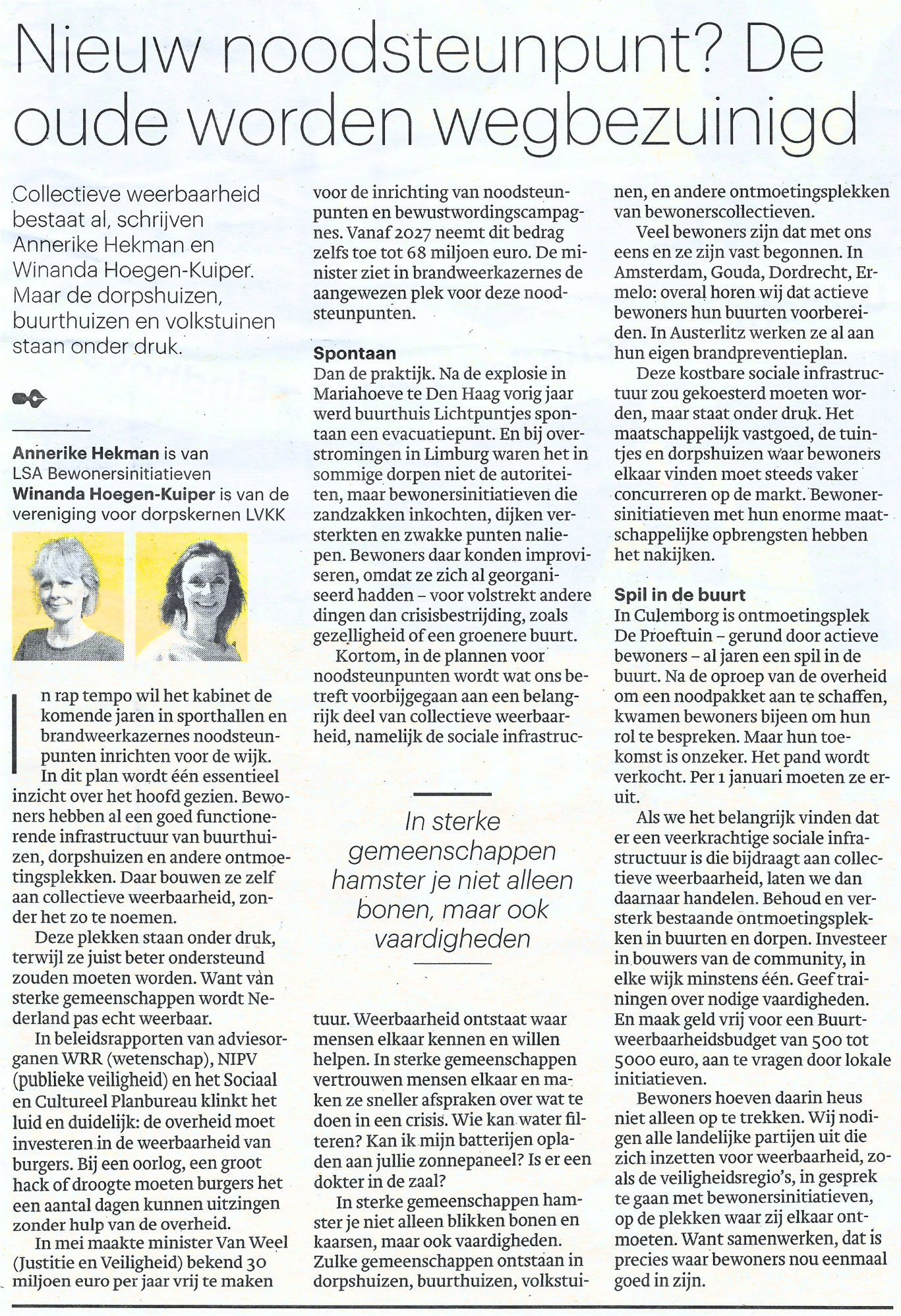 Opinie noodsteunpunten - Trouw